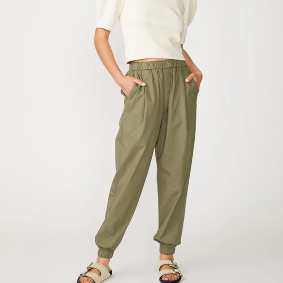 Stateside Pants - STATESIDE Structured Poplin Pleated Jogger Pant Artichoke Green Women's M $186